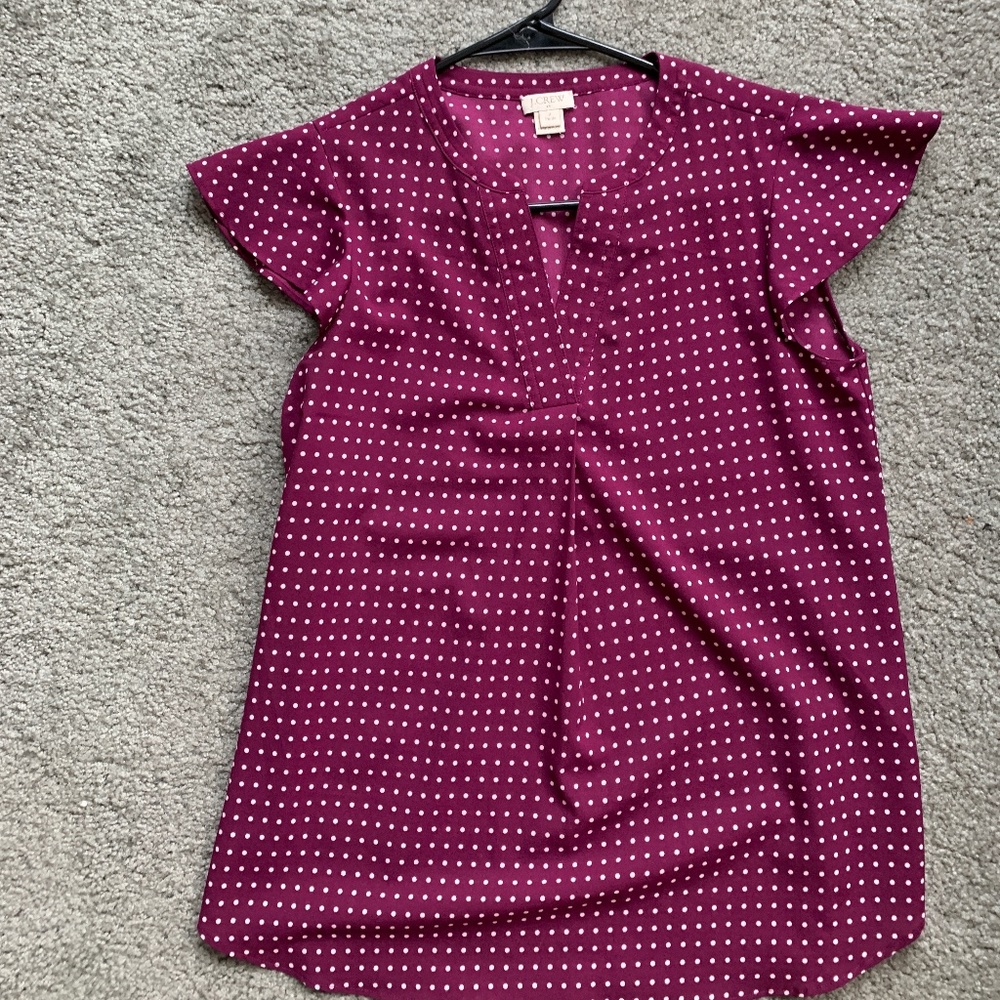 J.Crew Short Sleeve Purple Polka Dot Blouse
